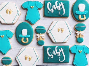 Teal & Gold Baby Shower Cookies